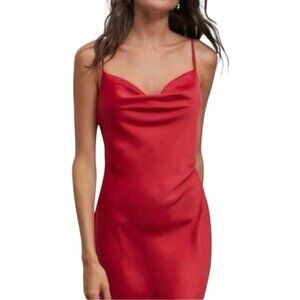 Lulus Red Satin Cowlneck Slip Mini Dress